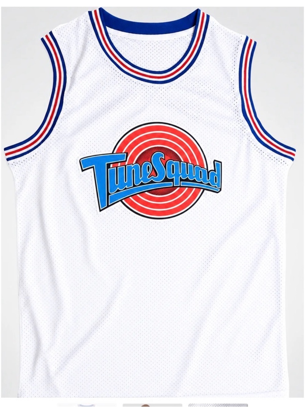 White Tune Squad Sleeveless Jersey with Blue & Red Trim